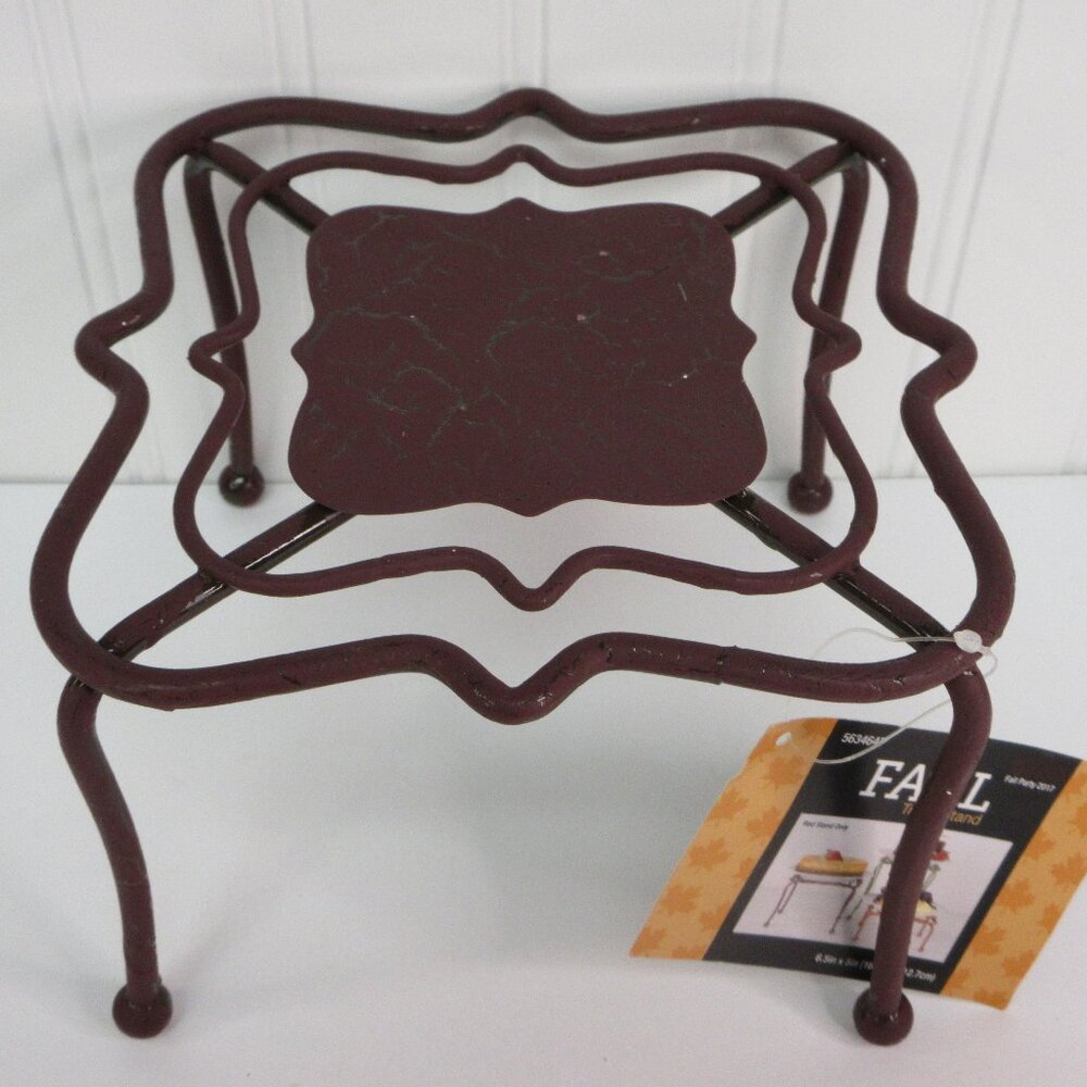 Square Metal Trivet Stand Burgundy Red Brown Crackle Thanksgiving Fall 6.5"x5"